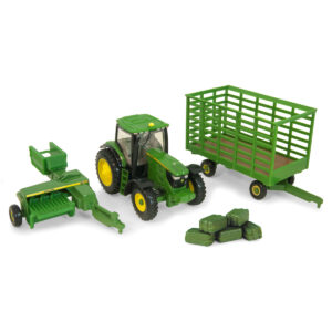 Tractor John Deere 6210R con Remolque de pacas y Empacadora Escala 1:64