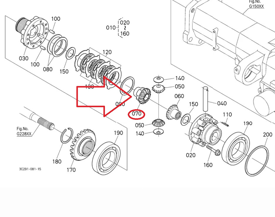 diagrama piñon diferencial delantero tractor kubota m9540